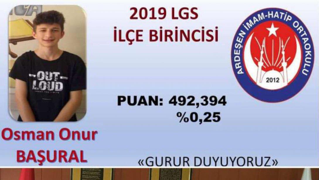 LGS İlçe Birincisi İmam Hatip Ortaokulu Öğrencisi Osman Onur Başural'ı Başarılarından Dolayı Tebrik Ettik.  